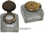 Pressed Glass Inkwell with Brass Top.