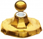 Polished Solid Brass Inkwell With Porcelain Well And Hinged...
