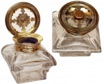 A Heavy French Cut Glass Inkwell With Gilt Hinged Lid.
