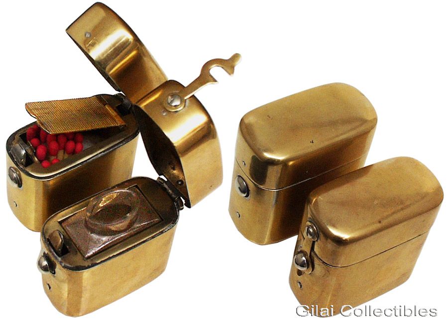A Set Of Brass Traveler Vesta Match Case And Traveler Inkwell. - click to enlarge.