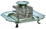 A 19th Century Cut Glass Inkwell On Silver Stand.
