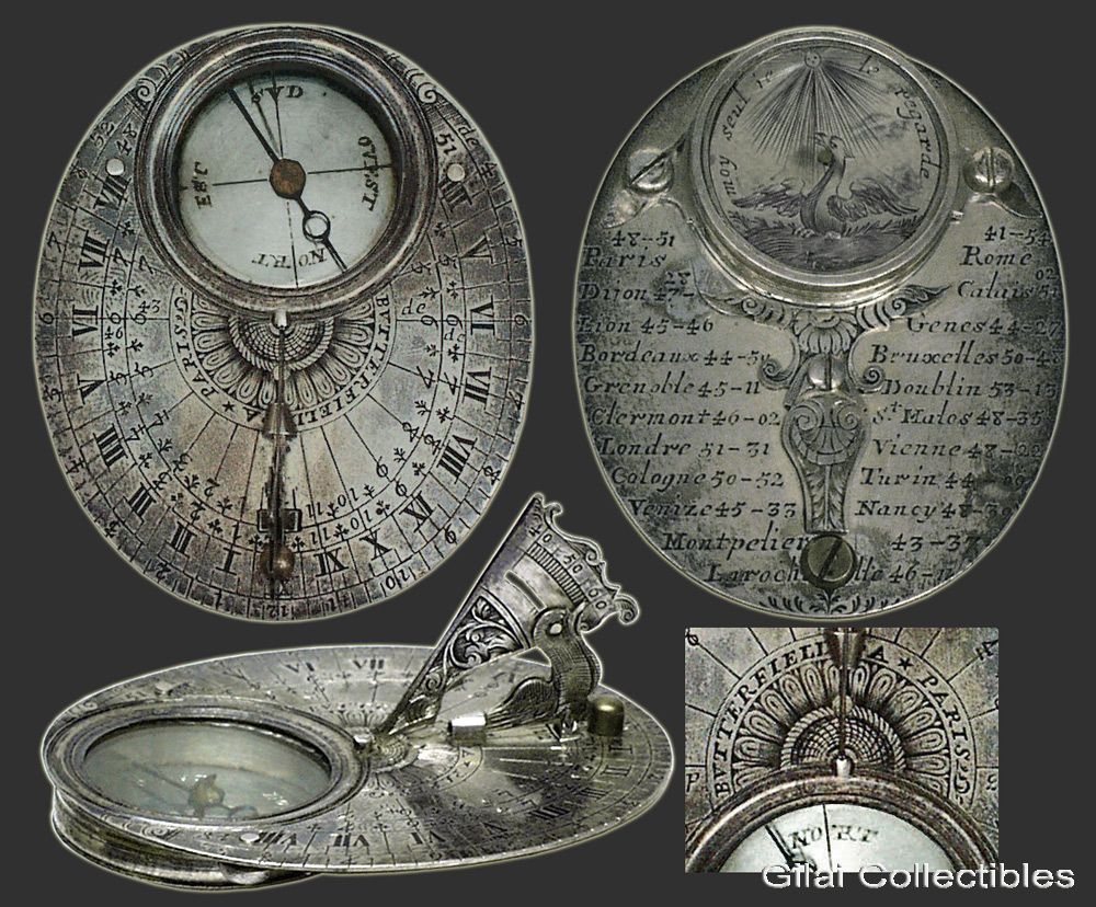 A Late 17th Century Oval Silver Horizontal Butterfield Sundial. - click to enlarge.