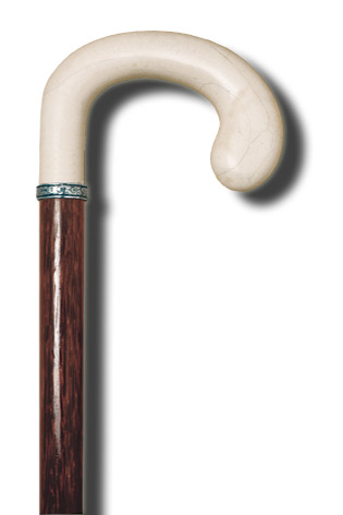 Crook Shaped Ivory Handle, Silver Collar. The Shaft Is Made Of Coconut Wood. - click to enlarge.