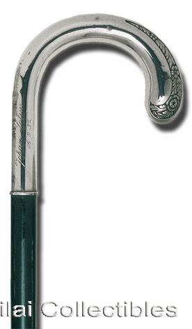 Swedish Decorative Continental Dress Cane With Large Silver Crook Handle. - click to enlarge.