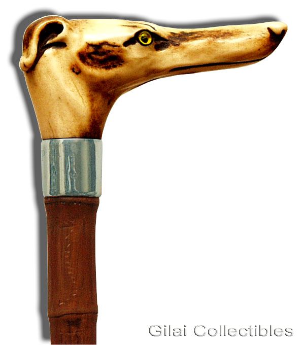 Decorative English Animal Figured Cane With Stag Horn Handle And Silver Collar Signed 1888. - click to enlarge.