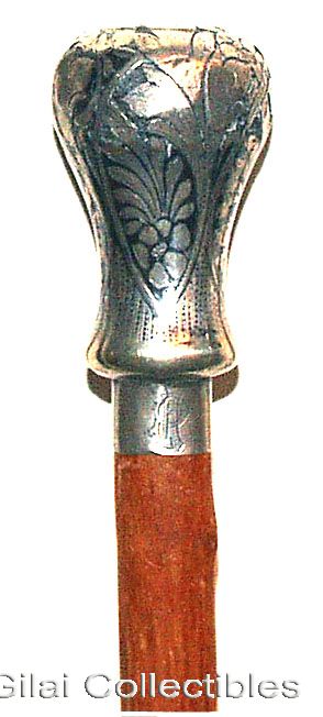 Early 20th Century Russian Cane With Pear Shaped Niello Decorated Silver Handle. - click to enlarge.