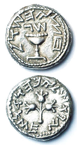 Half Shekel Silver Coin. Jerusalem, 3rd Year Of The Jewish War Against Rome (Year 68/69 CE). - click to enlarge.