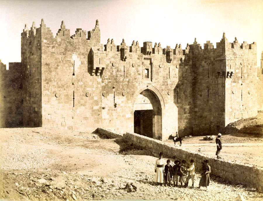 Jerusalem Damascus Gate and the Tomb of the Virgin by Zangaki Brothers circa 1870 - click to enlarge.
