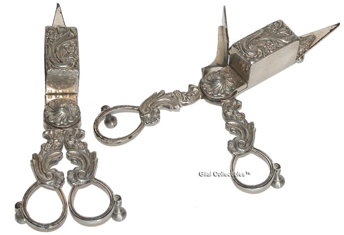 Very Ornate Silver Plated Candle Snuffers - click to enlarge.