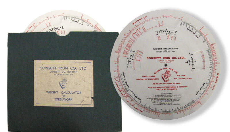 Consett Iron Co Ltd Circular Weight Calculator by Fearns and Mear - click to enlarge.