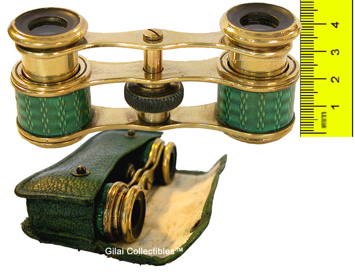 Enamel and Brass Opera Glasses with Original Case. - click to enlarge.