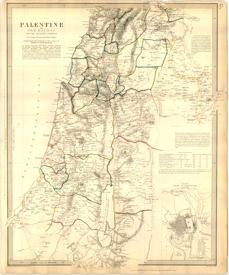 Palestine with the Hauran and the Adjacent Districts SDUK 1843 - click to enlarge.