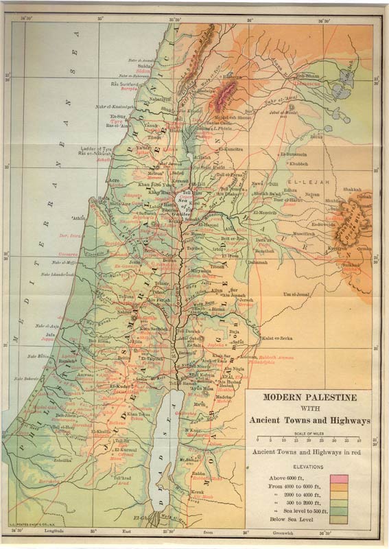 Modern Palestine with Ancient Towns and Highways 1911 - click to enlarge.