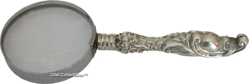 Very Ornate Silver Handled Magnifying Glass. - click to enlarge.