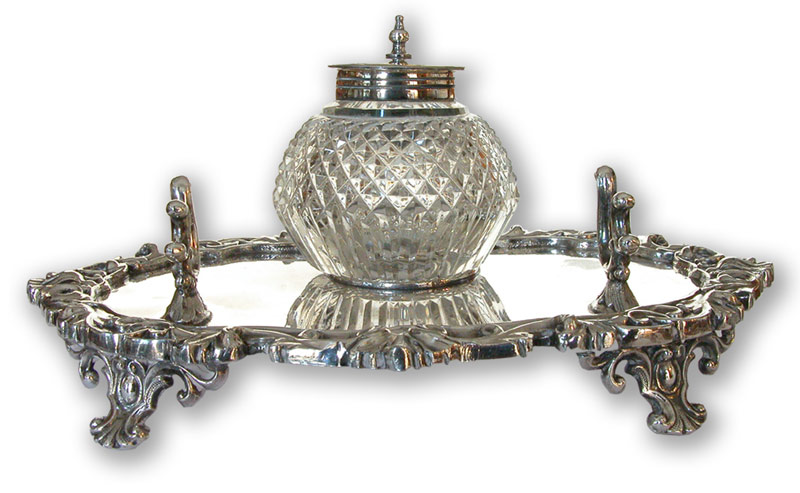 Silver Plated Inkstand and Inkwell, Victorian 19th Century - click to enlarge.