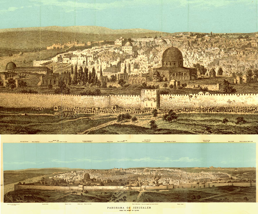 Panoramic Engraved Photograph of Jerusalem 1876 - click to enlarge.