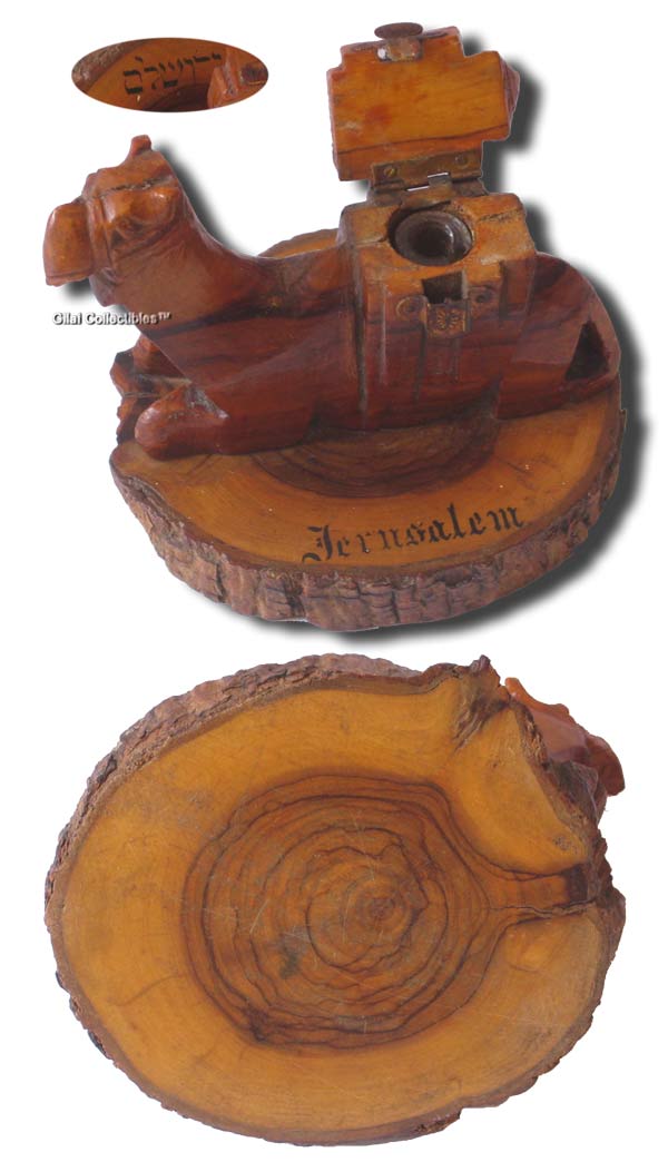 Jerusalem Olive Wood Camel Inkwell Early 20th Century - click to enlarge.