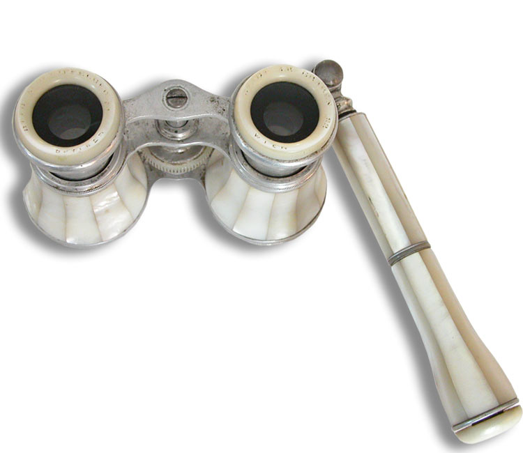 Mother of Pearl Covered Opera Glasses By Schleiffelder of Vienna Austria - click to enlarge.