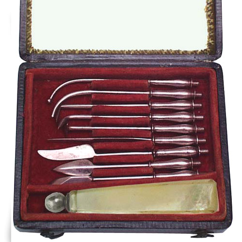 A 19th Century Dental Scaling and Hygiene Set. - click to enlarge.