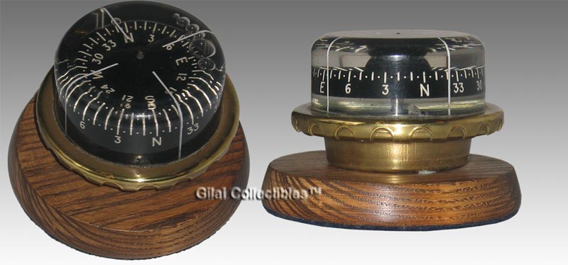 Liquid Magnetic Compass on Brass and Wood Stand. - click to enlarge.