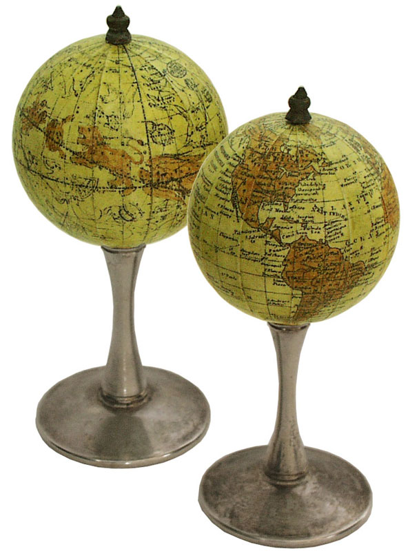 A Small Pair Of Desktop Globes On Silver-Plated Stands - click to enlarge.