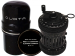 Early Curta Type II Mechanical Calculator In Metal Case. - click to enlarge.