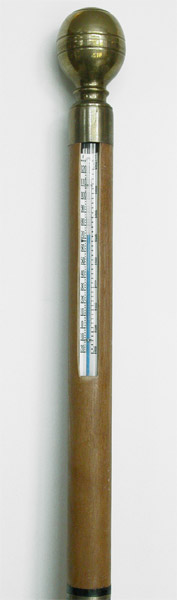 Unique Brass Handled Cane with Built in Thermometer - click to enlarge.