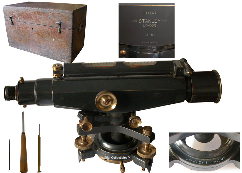 Surveyor Dumpy Level with Original Wood Box by Stanley, London. - click to enlarge.