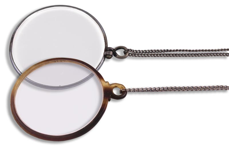 Two Monocles, Tortoiseshell Rimmed and Chrome Rimmed in Square Case - click to enlarge.