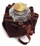 Pressed Glass Hexagonal Inkwell in a Leather Pouch