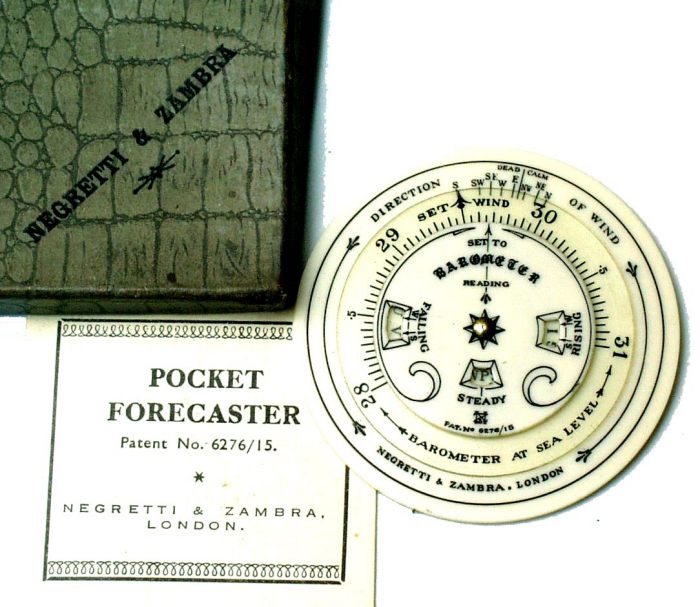Pocket Weather Forecaster by Negretti & Zambra, London. 1915. - click to enlarge.