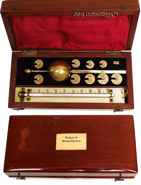 Complete Sikes Hydrometer With Original Weights and Ivory Thermometer. - click to enlarge.