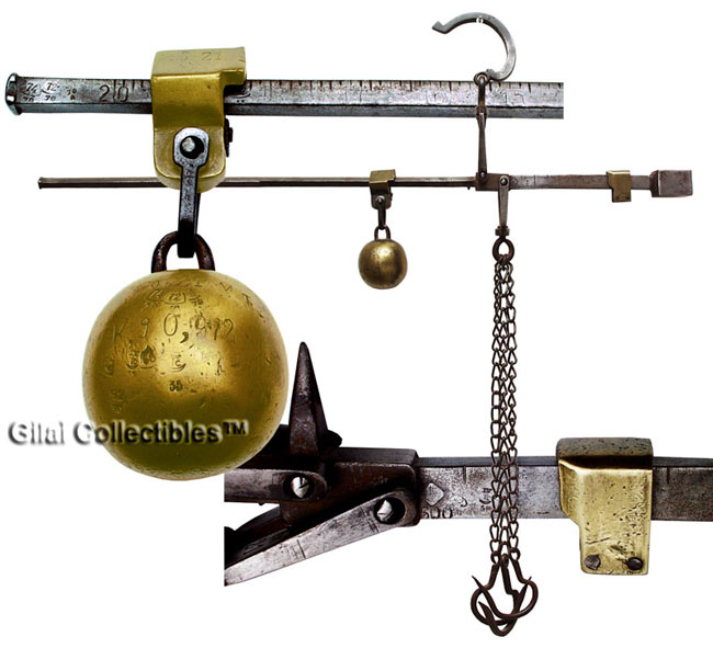 A Special Steelyard Scale Balance with Two Counterweights and Four Hooks. - click to enlarge.