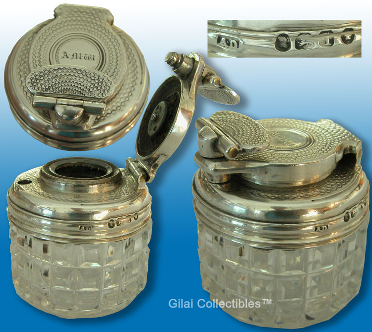 Traveling Inkwell Silver Top  Glass 1831  - click to enlarge.