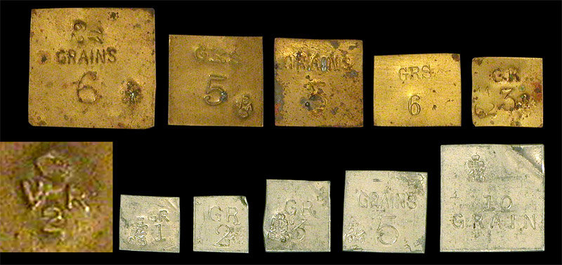 A Set of Brass and Aluminum Grain Analytical Weights. - click to enlarge.