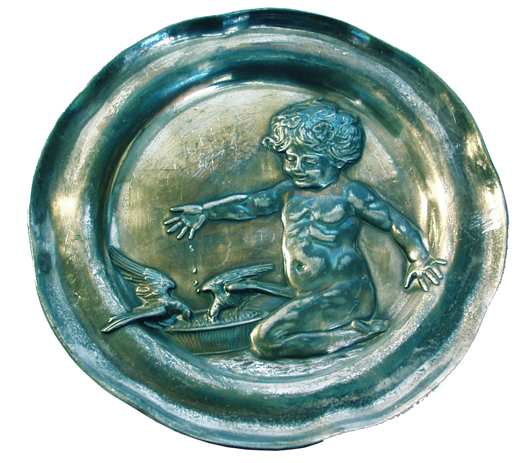 Small Decorated Pewter Plate - click to enlarge.