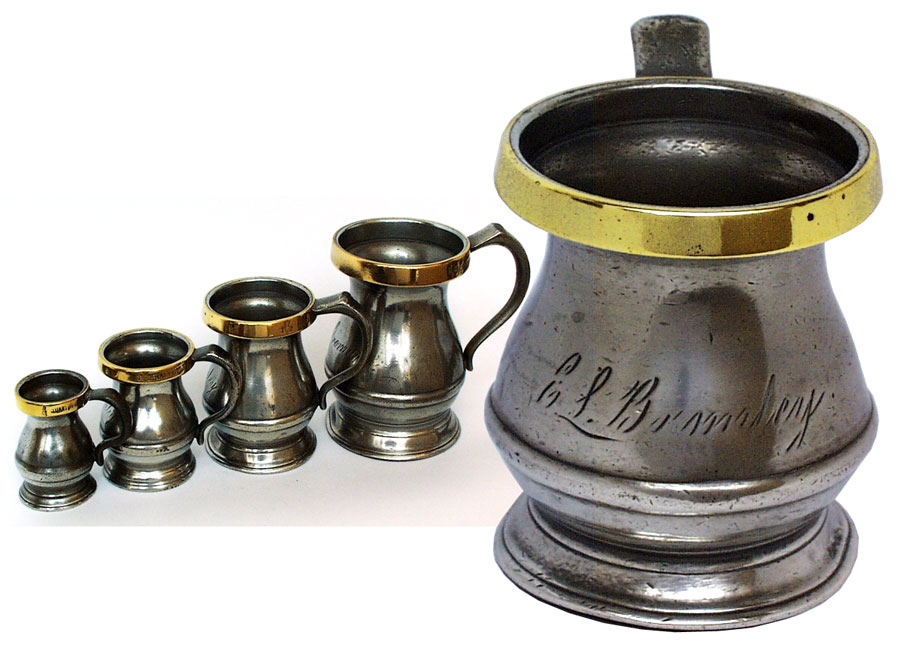 Antique Set of English Pewter Measures - click to enlarge.