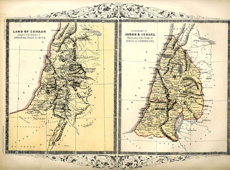 Two Part Map of the Holy Land by McPhun c 1850. The Land of Canaan During the Patriarchs and Kinkdoms - click to enlarge.