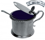 Silver Mustard Pot with Blue Cobalt Liner  Victorian 1859