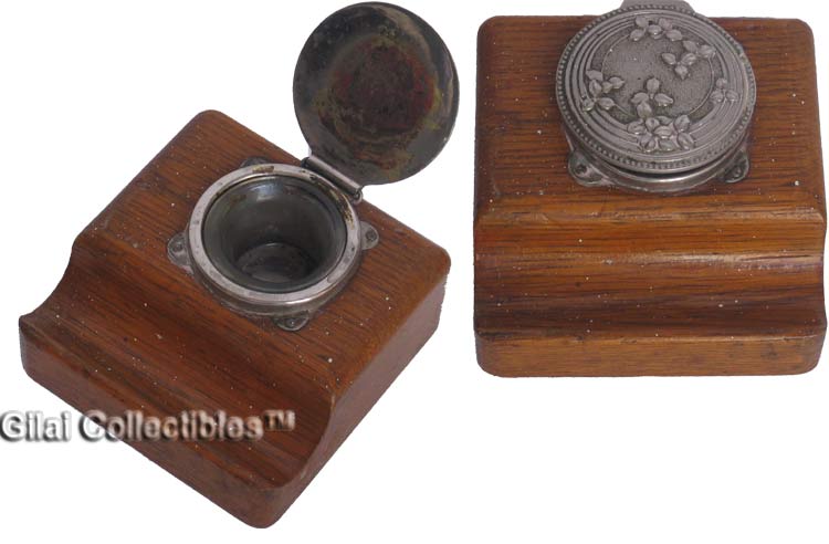  Wood Inkwell and Pen Rest Early 20th Century  - click to enlarge.