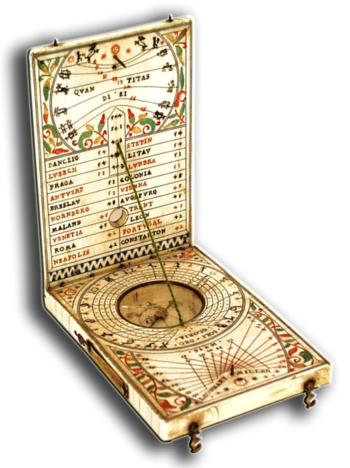 17th Century Ivory Diptych Sundial By Leonhart Miller. - click to enlarge.